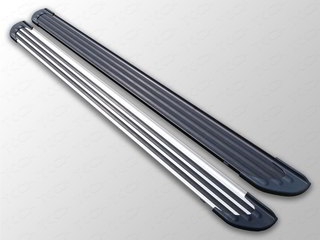 Пороги алюминиевые Slim Line Silver 1820 мм HYUNDAI SANTA FE 2012 -  г.в. от ТСС (Арт. HYUNSF12-19S)
