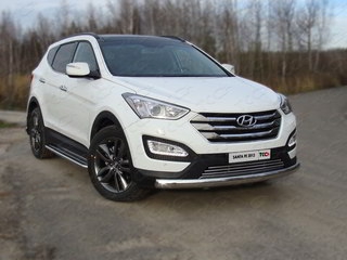 Пороги с площадкой 42,4 мм HYUNDAI SANTA FE 2012 -  г.в. от ТСС (Арт. HYUNSF12-03)